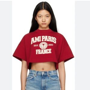 Ami Paris Alexandre Mattiussi red cropped logo T shirt XS